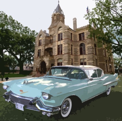 Oil painting cadillac with courthouse